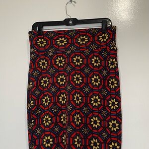 LulaRoe Stretchy Geometric Patterned Skirt - Red Blue and Yellow